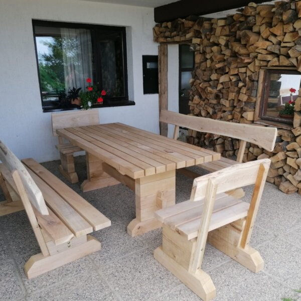 Set masivnog hrastovog stola, klupa i stolica 200 × 90 cm