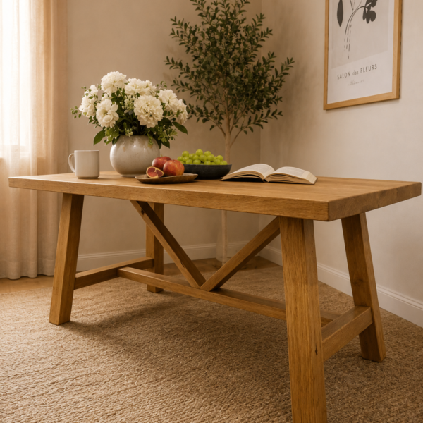 IDUN – hrastov stol 180 × 90 cm s križnim nogama