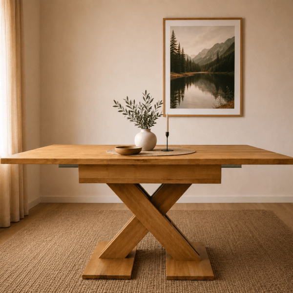 Masivni hrastov stol 140 × 110 cm s funkcijom razvlačenja – sada 5% povoljnije!  Cijena: 1.390,00 EUR