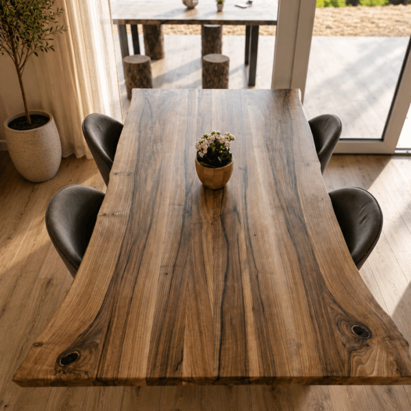 ALMA – masivni stol od oraha s prirodnim rubom – 200 × 90 cm