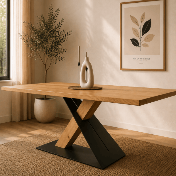 FENNA – rustikalni masivni hrastov stol 220 × 100 cm s nasadnim produžecima