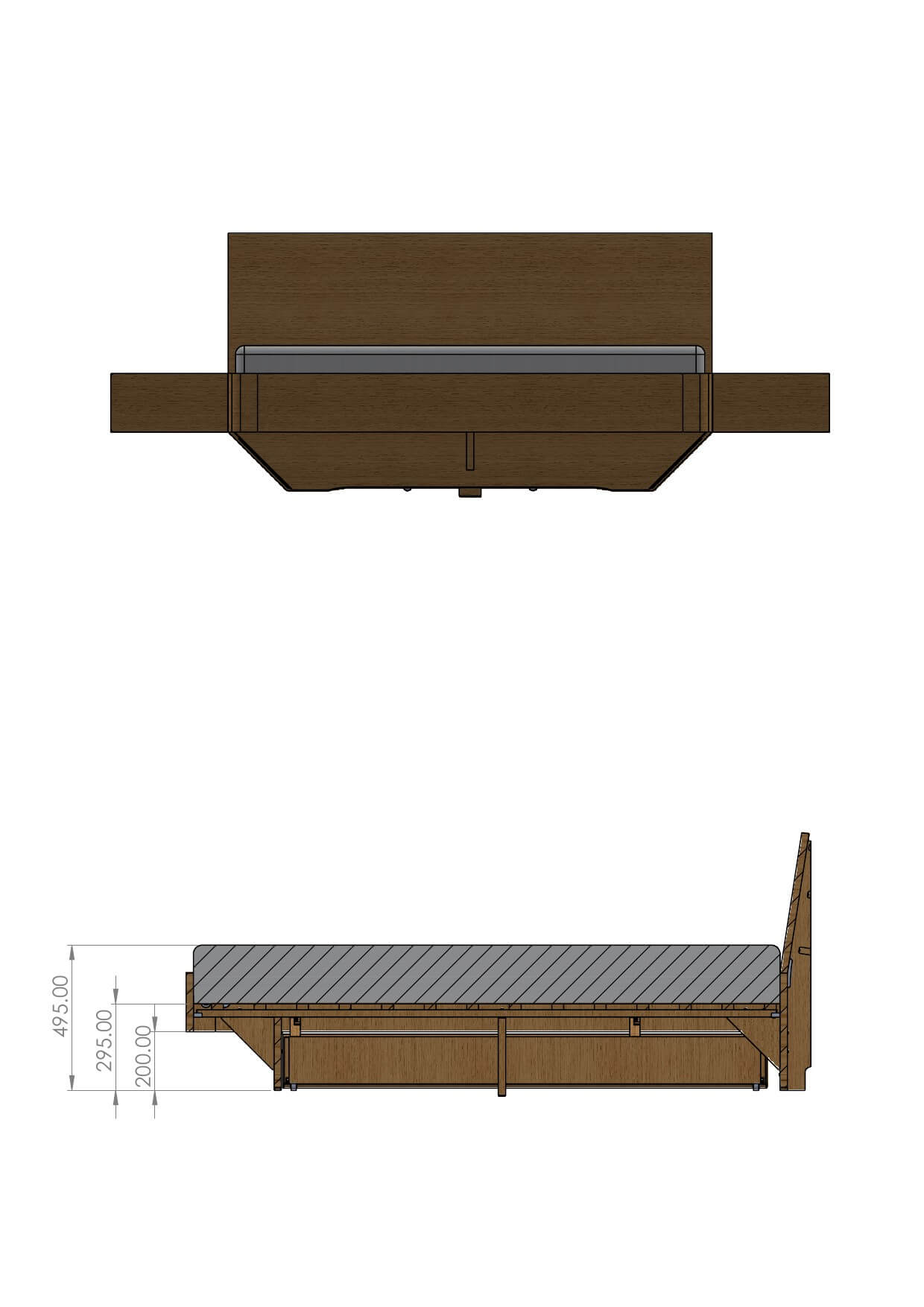 LOMA – presjek kreveta s visinama (Standard 50 cm / Comfort 60 cm)